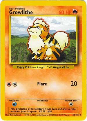 028 Growlithe Base Set Unlimited Pokémon card in Excellent Condition