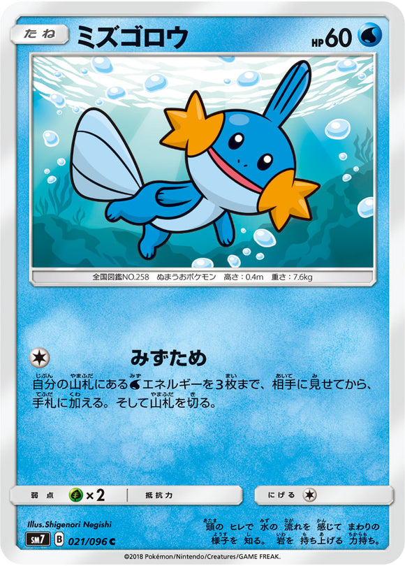 021 Mudkip SM7: Sky-Splitting Charisma Expansion Sun & Moon Japanese Pokémon card in Near Mint/Mint condition.