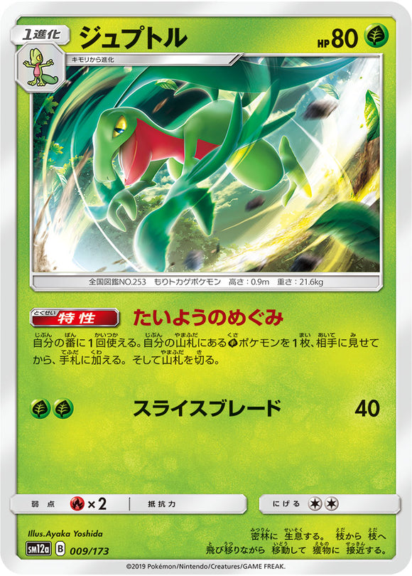 009 Grovyle SM12a Tag All Stars Sun & Moon Japanese Pokémon Card In Near Mint/Mint Condition