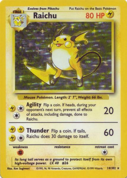 014 Raichu Base Set Unlimited Pokémon card in Excellent Condition