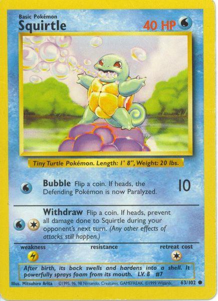 063 Squirtle Base Set Unlimited Pokémon card in Excellent Condition