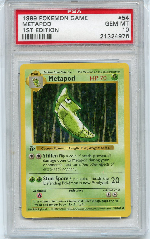 Pokémon PSA Card: Metapod - Base Set 1st Edition PSA Gem Mint 21324976