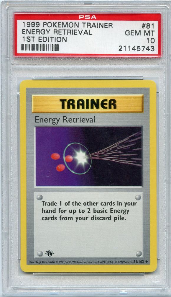 Pokémon PSA Card: Energy Retrieval - Base Set 1st Edition PSA Gem Mint 21145743