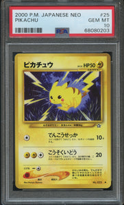Pokémon PSA Card: 2000 Pokémon Japanese Neo 1 025 Pikachu PSA 10 Gem Mint 68080203