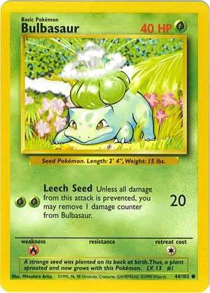 044 Bulbasaur Base Set Unlimited Pokémon card in Excellent Condition