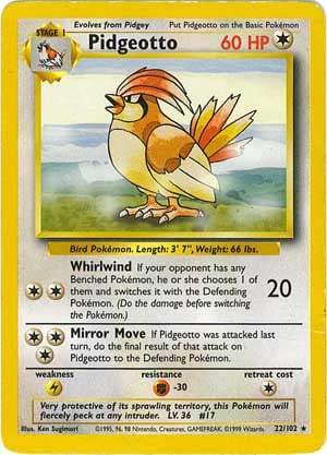 022 Pidgeotto Base Set Unlimited Pokémon card in Excellent Condition