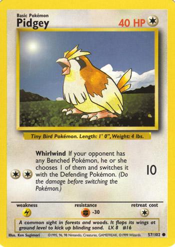 057 Pidgey Base Set Unlimited Pokémon card in Excellent Condition