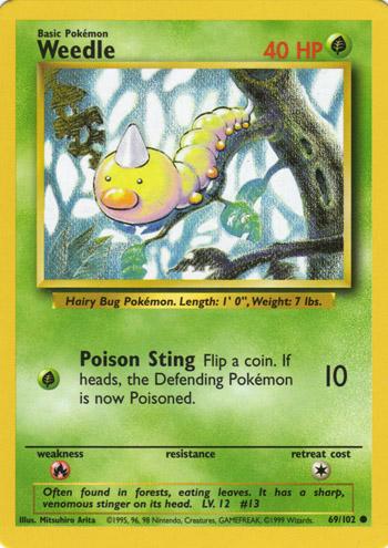 069 Weedle Base Set Unlimited Pokémon card in Excellent Condition