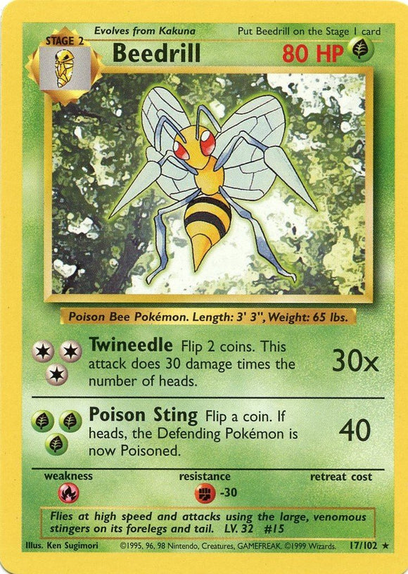 017 Beedrill Base Set Unlimited Pokémon card in Excellent Condition