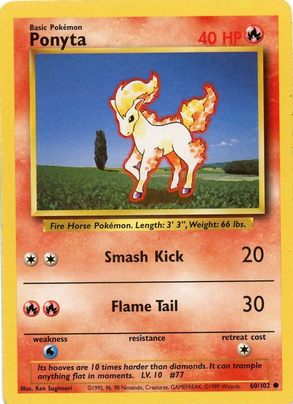 060 Ponyta Base Set Unlimited Pokémon card in Excellent Condition